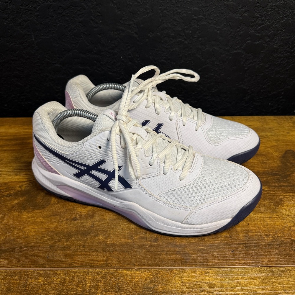ASICS Gel-Dedicate 8 1042A235 White Navy Pink Mesh Tennis Shoes Womens 11 Wide